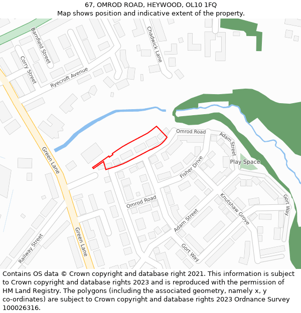 67, OMROD ROAD, HEYWOOD, OL10 1FQ: Location map and indicative extent of plot