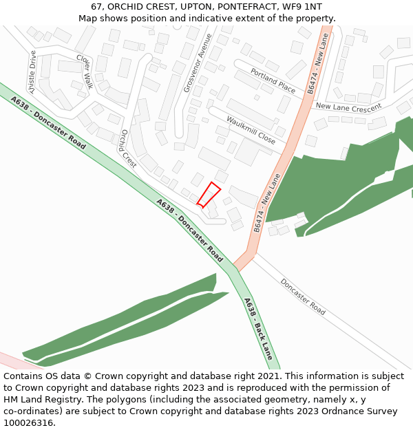 67, ORCHID CREST, UPTON, PONTEFRACT, WF9 1NT: Location map and indicative extent of plot