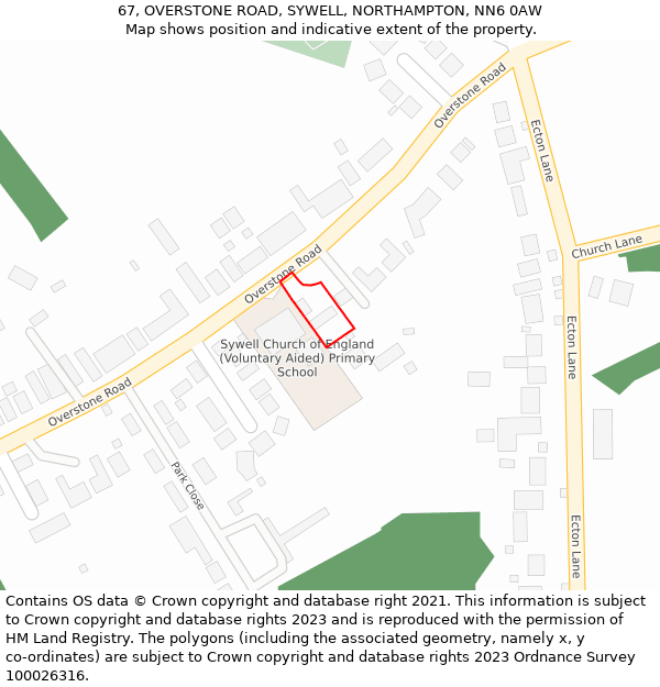 67, OVERSTONE ROAD, SYWELL, NORTHAMPTON, NN6 0AW: Location map and indicative extent of plot