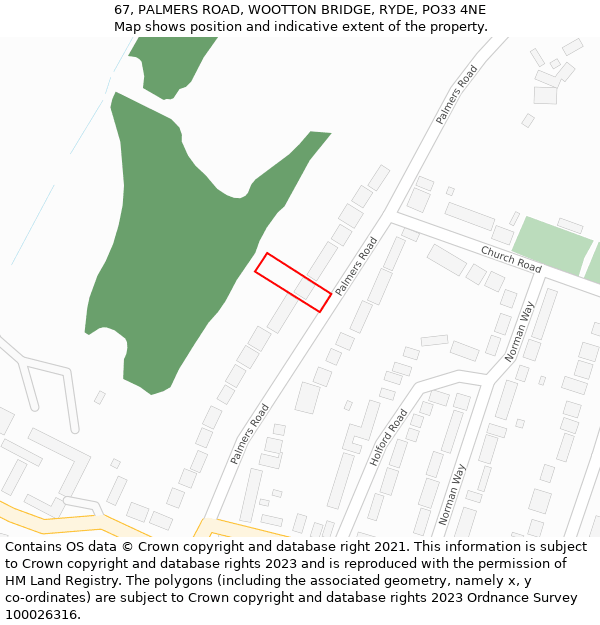 67, PALMERS ROAD, WOOTTON BRIDGE, RYDE, PO33 4NE: Location map and indicative extent of plot