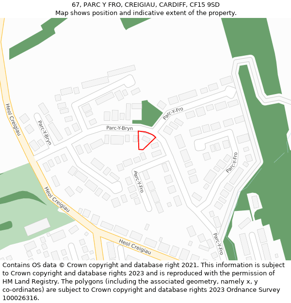67, PARC Y FRO, CREIGIAU, CARDIFF, CF15 9SD: Location map and indicative extent of plot