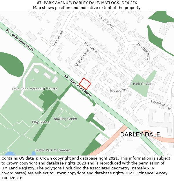 67, PARK AVENUE, DARLEY DALE, MATLOCK, DE4 2FX: Location map and indicative extent of plot