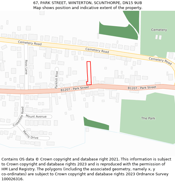 67, PARK STREET, WINTERTON, SCUNTHORPE, DN15 9UB: Location map and indicative extent of plot