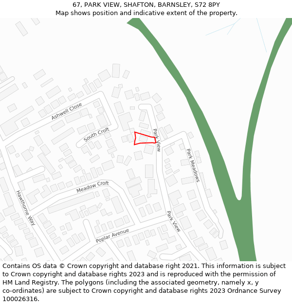 67, PARK VIEW, SHAFTON, BARNSLEY, S72 8PY: Location map and indicative extent of plot