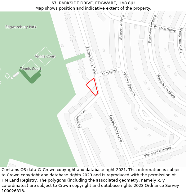67, PARKSIDE DRIVE, EDGWARE, HA8 8JU: Location map and indicative extent of plot