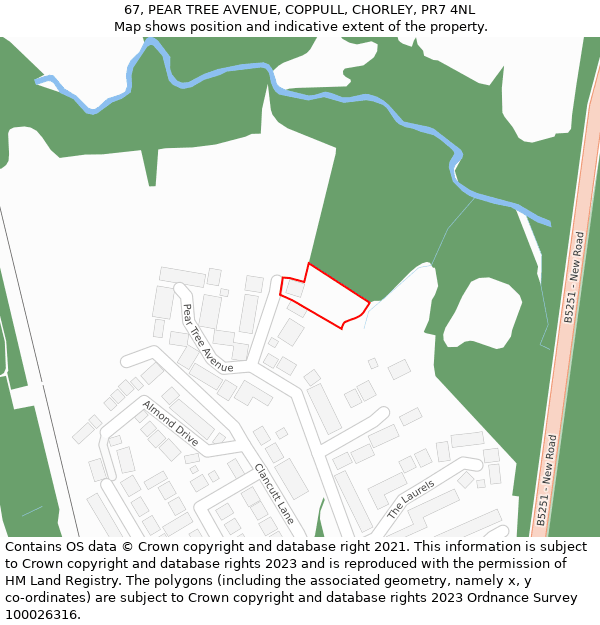 67, PEAR TREE AVENUE, COPPULL, CHORLEY, PR7 4NL: Location map and indicative extent of plot