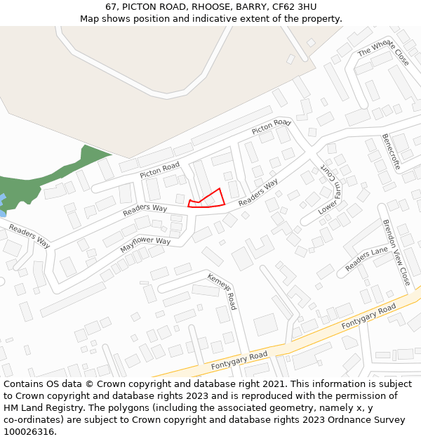 67, PICTON ROAD, RHOOSE, BARRY, CF62 3HU: Location map and indicative extent of plot