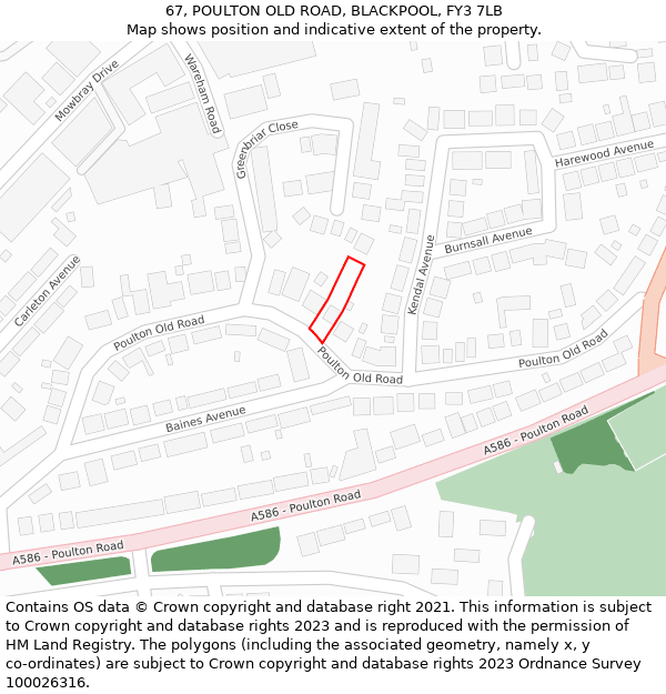 67, POULTON OLD ROAD, BLACKPOOL, FY3 7LB: Location map and indicative extent of plot