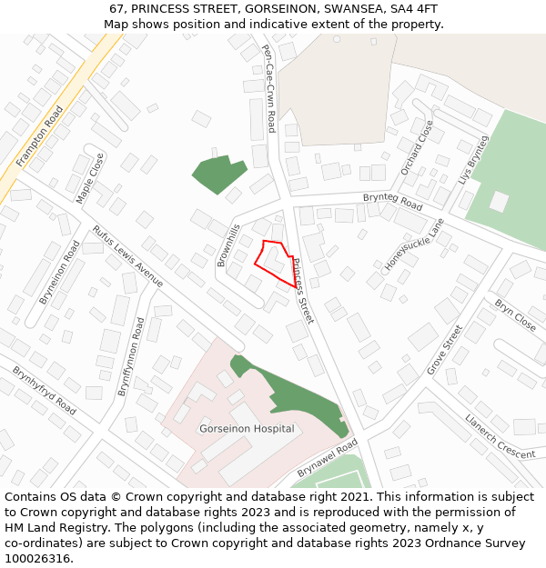 67, PRINCESS STREET, GORSEINON, SWANSEA, SA4 4FT: Location map and indicative extent of plot