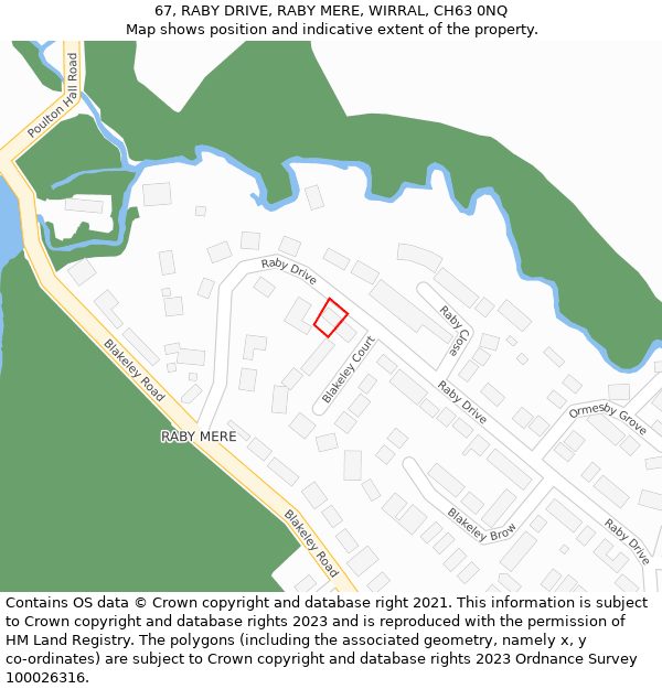 67, RABY DRIVE, RABY MERE, WIRRAL, CH63 0NQ: Location map and indicative extent of plot