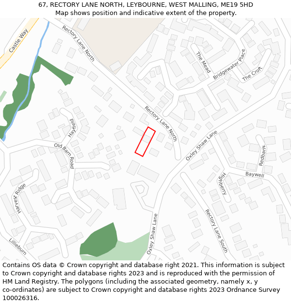 67, RECTORY LANE NORTH, LEYBOURNE, WEST MALLING, ME19 5HD: Location map and indicative extent of plot