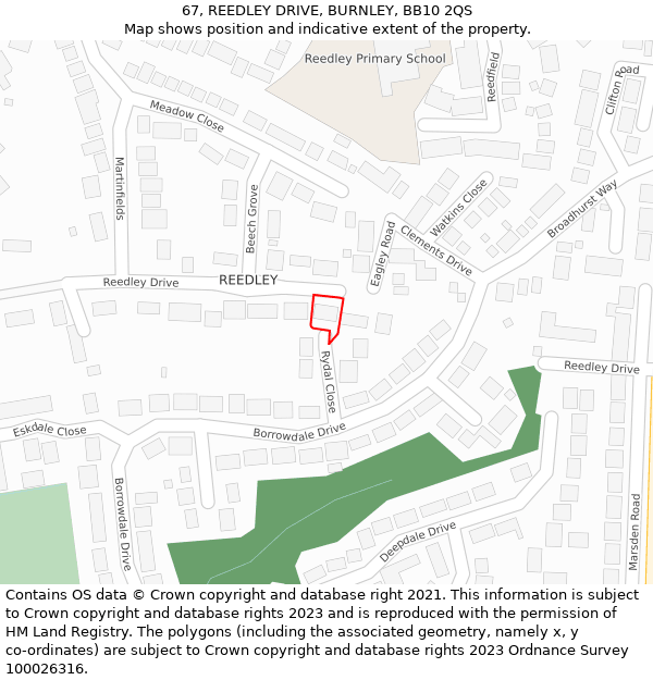 67, REEDLEY DRIVE, BURNLEY, BB10 2QS: Location map and indicative extent of plot