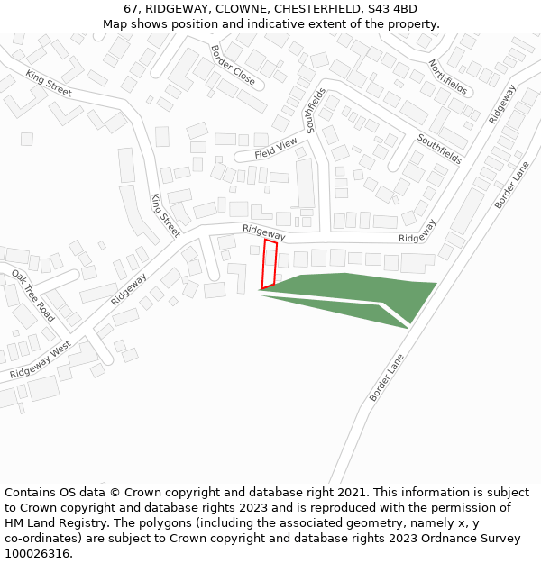 67, RIDGEWAY, CLOWNE, CHESTERFIELD, S43 4BD: Location map and indicative extent of plot