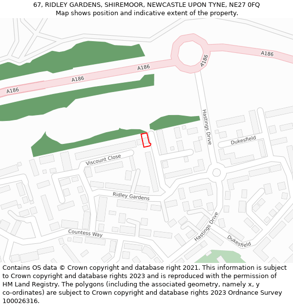 67, RIDLEY GARDENS, SHIREMOOR, NEWCASTLE UPON TYNE, NE27 0FQ: Location map and indicative extent of plot