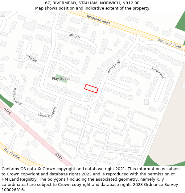 67, RIVERMEAD, STALHAM, NORWICH, NR12 9PJ: Location map and indicative extent of plot