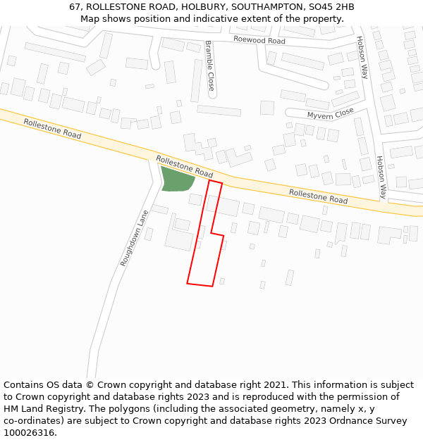 67, ROLLESTONE ROAD, HOLBURY, SOUTHAMPTON, SO45 2HB: Location map and indicative extent of plot