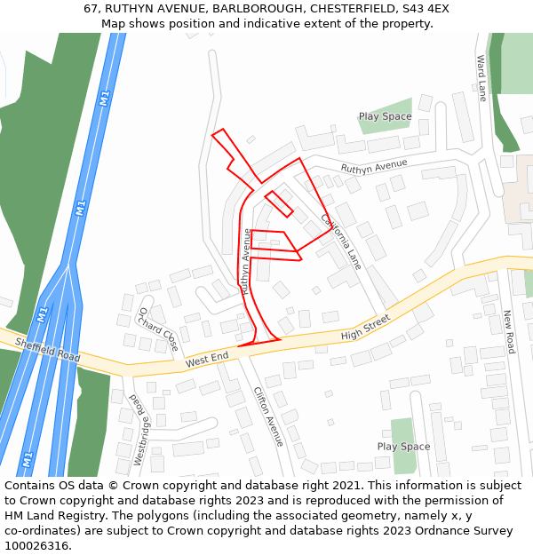 67, RUTHYN AVENUE, BARLBOROUGH, CHESTERFIELD, S43 4EX: Location map and indicative extent of plot