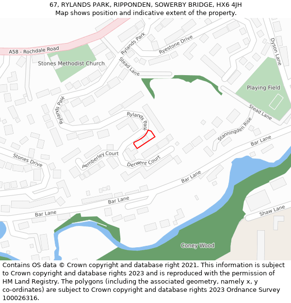 67, RYLANDS PARK, RIPPONDEN, SOWERBY BRIDGE, HX6 4JH: Location map and indicative extent of plot