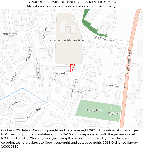 67, SADDLERS ROAD, QUEDGELEY, GLOUCESTER, GL2 4SY: Location map and indicative extent of plot