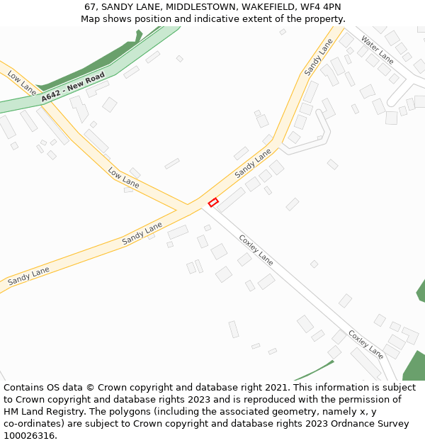 67, SANDY LANE, MIDDLESTOWN, WAKEFIELD, WF4 4PN: Location map and indicative extent of plot