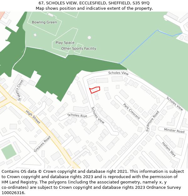 67, SCHOLES VIEW, ECCLESFIELD, SHEFFIELD, S35 9YQ: Location map and indicative extent of plot