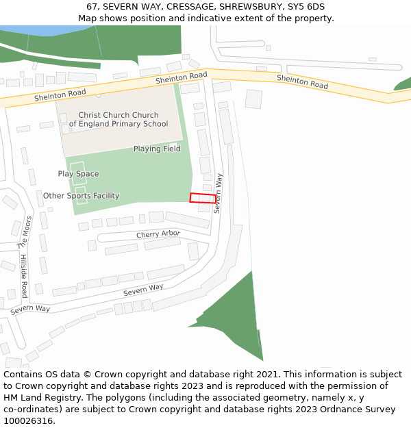 67, SEVERN WAY, CRESSAGE, SHREWSBURY, SY5 6DS: Location map and indicative extent of plot