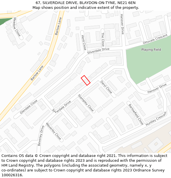 67, SILVERDALE DRIVE, BLAYDON-ON-TYNE, NE21 6EN: Location map and indicative extent of plot
