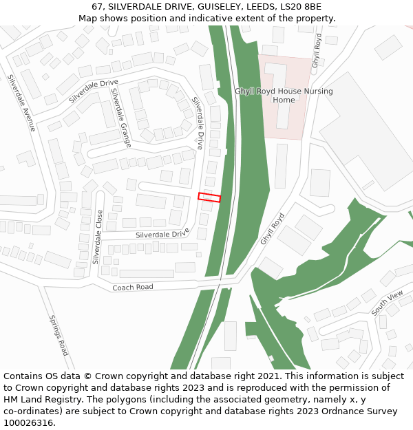 67, SILVERDALE DRIVE, GUISELEY, LEEDS, LS20 8BE: Location map and indicative extent of plot