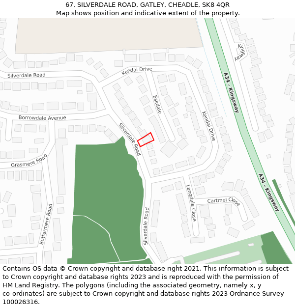 67, SILVERDALE ROAD, GATLEY, CHEADLE, SK8 4QR: Location map and indicative extent of plot