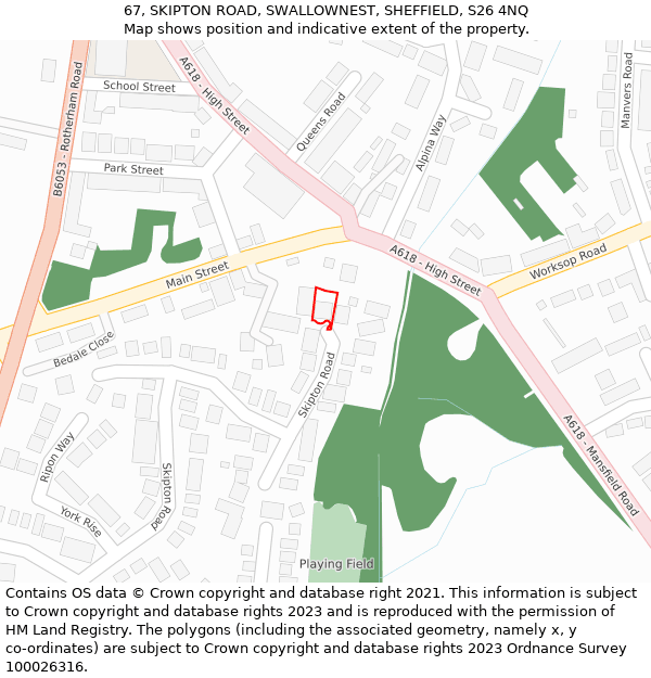 67, SKIPTON ROAD, SWALLOWNEST, SHEFFIELD, S26 4NQ: Location map and indicative extent of plot