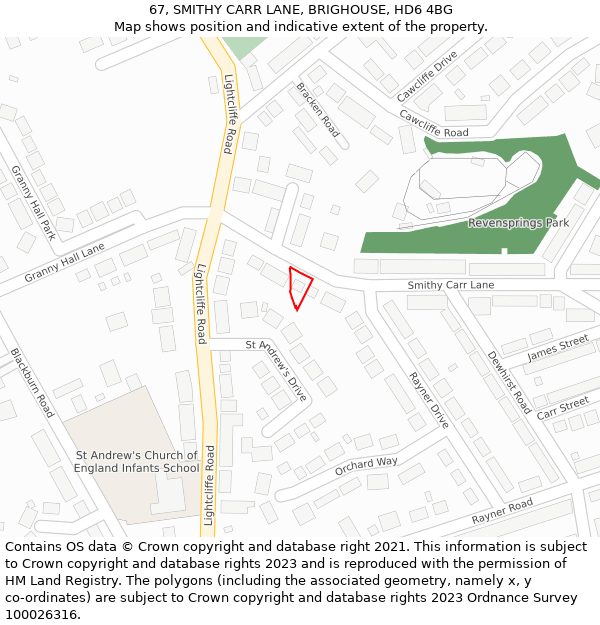 67, SMITHY CARR LANE, BRIGHOUSE, HD6 4BG: Location map and indicative extent of plot