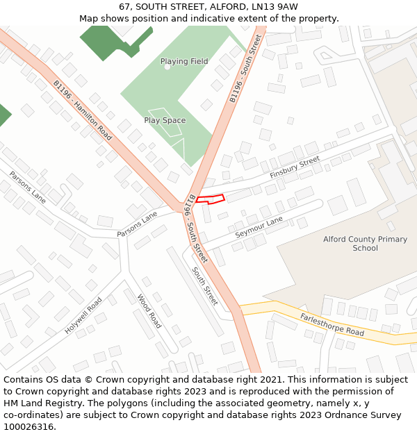 67, SOUTH STREET, ALFORD, LN13 9AW: Location map and indicative extent of plot