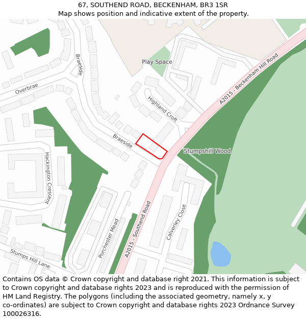 67, SOUTHEND ROAD, BECKENHAM, BR3 1SR: Location map and indicative extent of plot