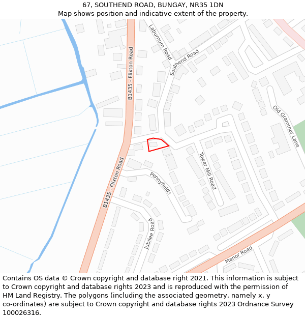 67, SOUTHEND ROAD, BUNGAY, NR35 1DN: Location map and indicative extent of plot