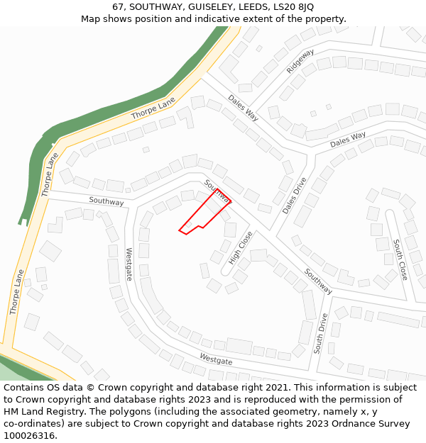 67, SOUTHWAY, GUISELEY, LEEDS, LS20 8JQ: Location map and indicative extent of plot