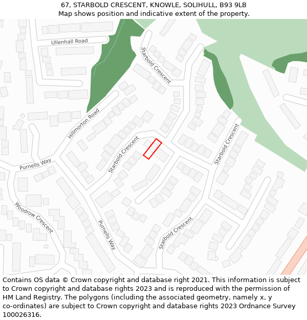 67, STARBOLD CRESCENT, KNOWLE, SOLIHULL, B93 9LB: Location map and indicative extent of plot