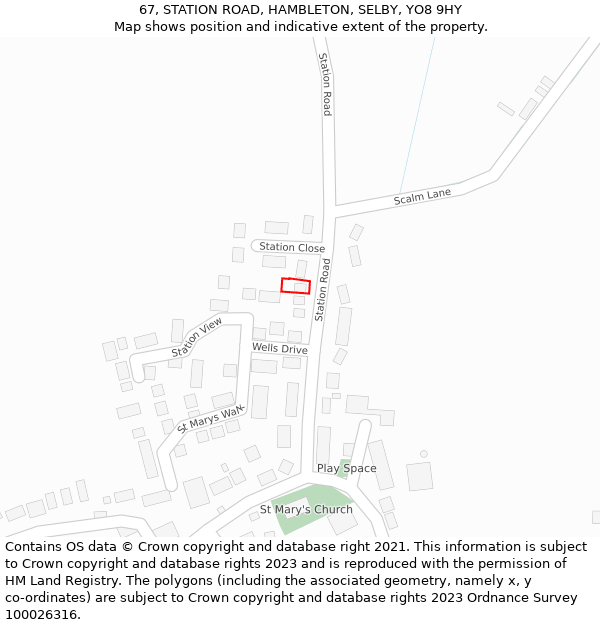 67, STATION ROAD, HAMBLETON, SELBY, YO8 9HY: Location map and indicative extent of plot