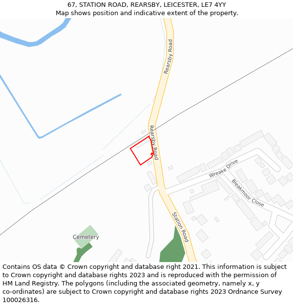 67, STATION ROAD, REARSBY, LEICESTER, LE7 4YY: Location map and indicative extent of plot