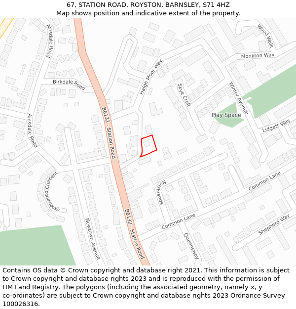 67, STATION ROAD, ROYSTON, BARNSLEY, S71 4HZ: Location map and indicative extent of plot