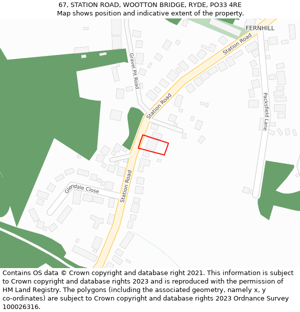 67, STATION ROAD, WOOTTON BRIDGE, RYDE, PO33 4RE: Location map and indicative extent of plot