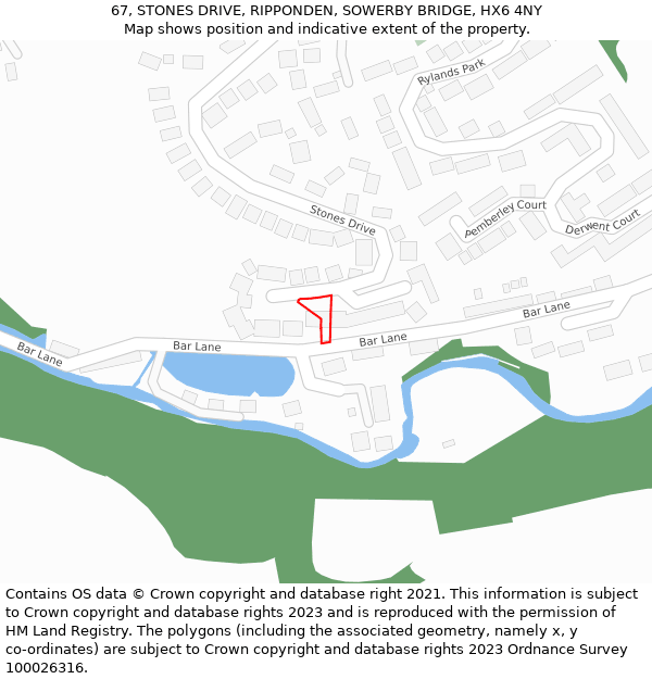 67, STONES DRIVE, RIPPONDEN, SOWERBY BRIDGE, HX6 4NY: Location map and indicative extent of plot