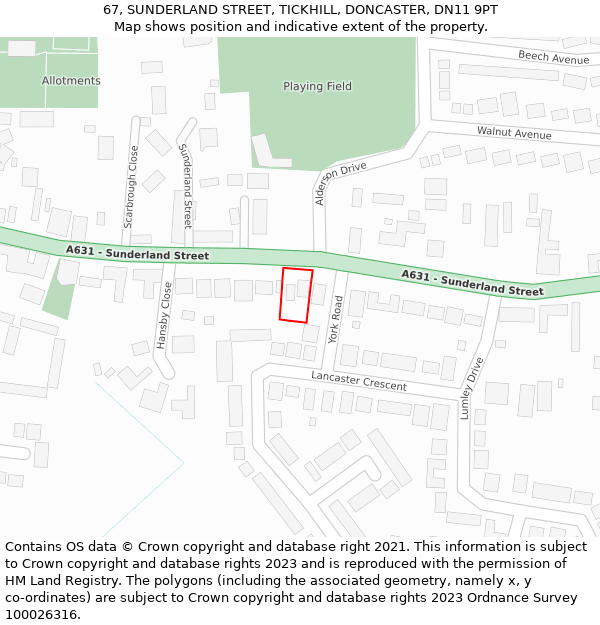 67, SUNDERLAND STREET, TICKHILL, DONCASTER, DN11 9PT: Location map and indicative extent of plot