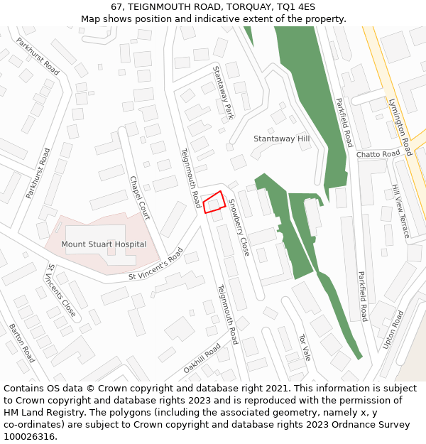 67, TEIGNMOUTH ROAD, TORQUAY, TQ1 4ES: Location map and indicative extent of plot