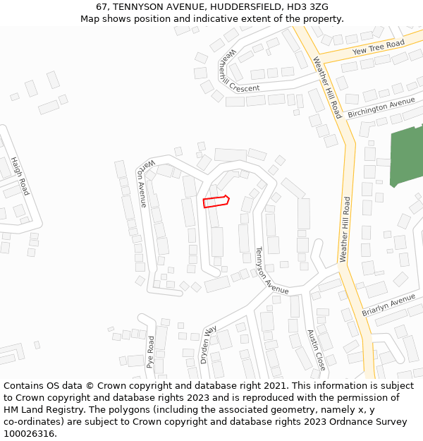 67, TENNYSON AVENUE, HUDDERSFIELD, HD3 3ZG: Location map and indicative extent of plot