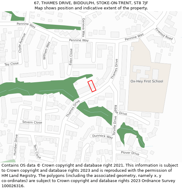 67, THAMES DRIVE, BIDDULPH, STOKE-ON-TRENT, ST8 7JF: Location map and indicative extent of plot