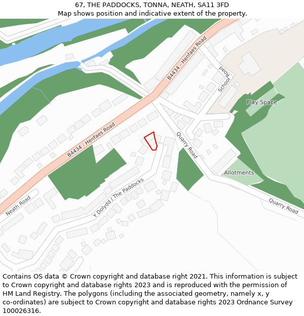 67, THE PADDOCKS, TONNA, NEATH, SA11 3FD: Location map and indicative extent of plot