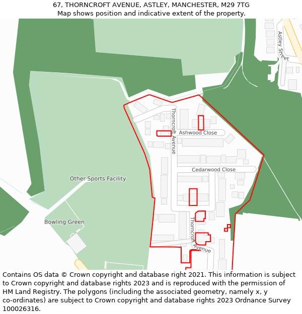 67, THORNCROFT AVENUE, ASTLEY, MANCHESTER, M29 7TG: Location map and indicative extent of plot