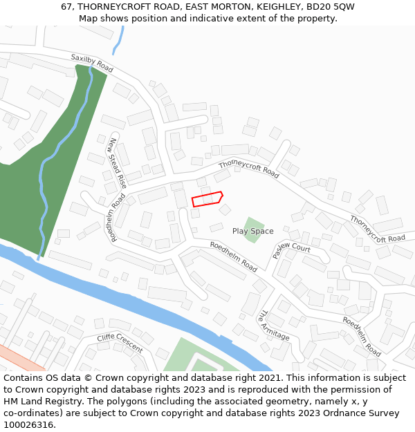 67, THORNEYCROFT ROAD, EAST MORTON, KEIGHLEY, BD20 5QW: Location map and indicative extent of plot