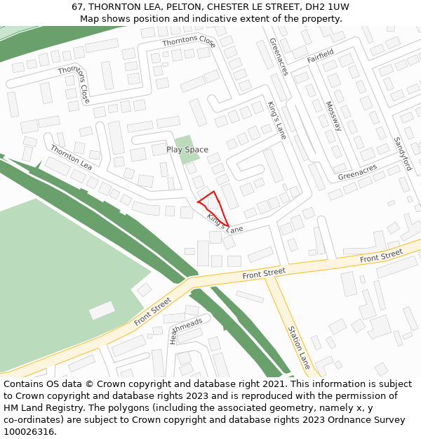 67, THORNTON LEA, PELTON, CHESTER LE STREET, DH2 1UW: Location map and indicative extent of plot