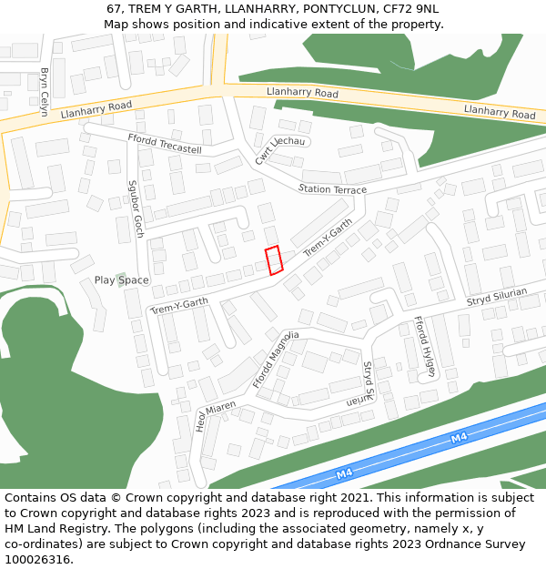 67, TREM Y GARTH, LLANHARRY, PONTYCLUN, CF72 9NL: Location map and indicative extent of plot